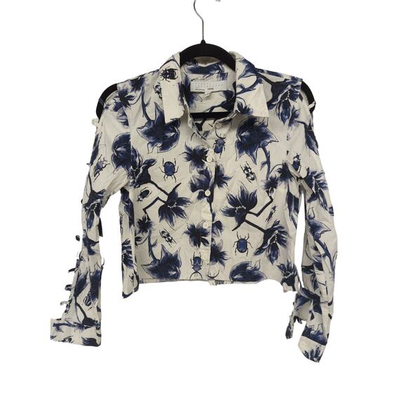 Osman yousefzada sz4 button up long sleeve cut off shirt bug floral print crop - Picture 1 of 7
